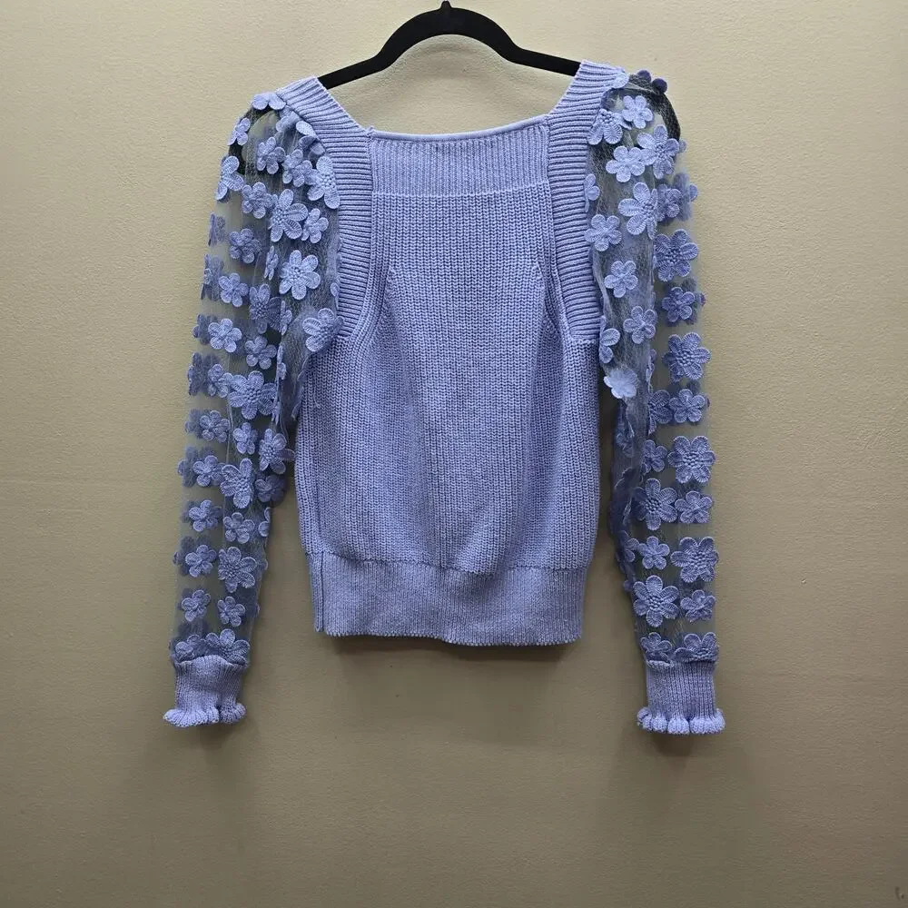 Industry Republic Clothing Ribbed Knit Floral Mesh Sleeves Sweater Size Small